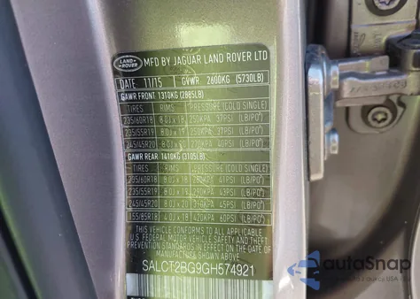 2016 Land Rover Discovery Sport Hse Lux from USA, damaged, VIN SALCT2BG9GH574921